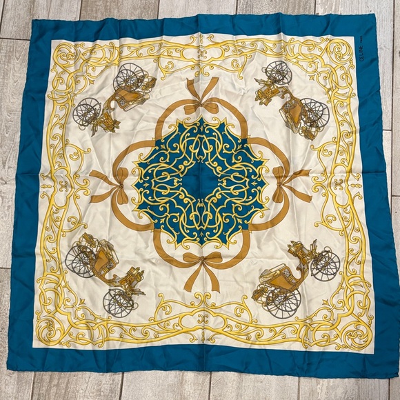 Celine Accessories - [CELINE] Elegant Teal and Gold Scarf - 34”